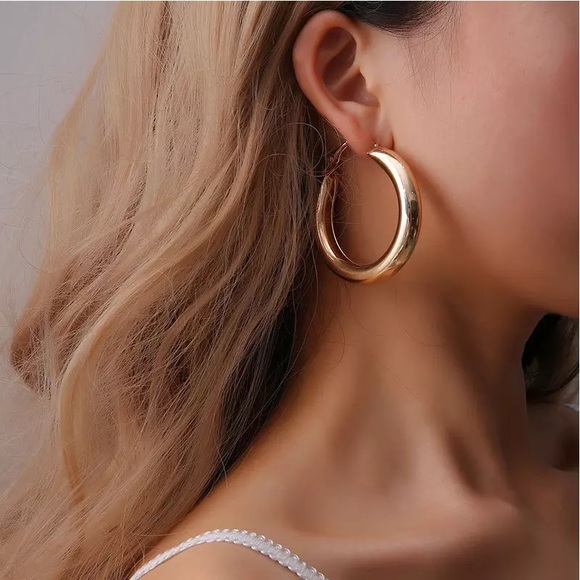 Trendy Classic Gold Plated 2” Big Hoop Earrings - Picture 9 of 16